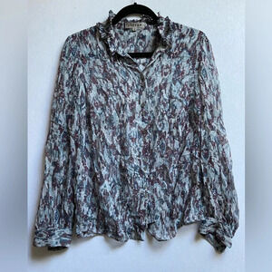 Jigsaw  multi coloured silk ruffle long sleeve blouse Sz 10